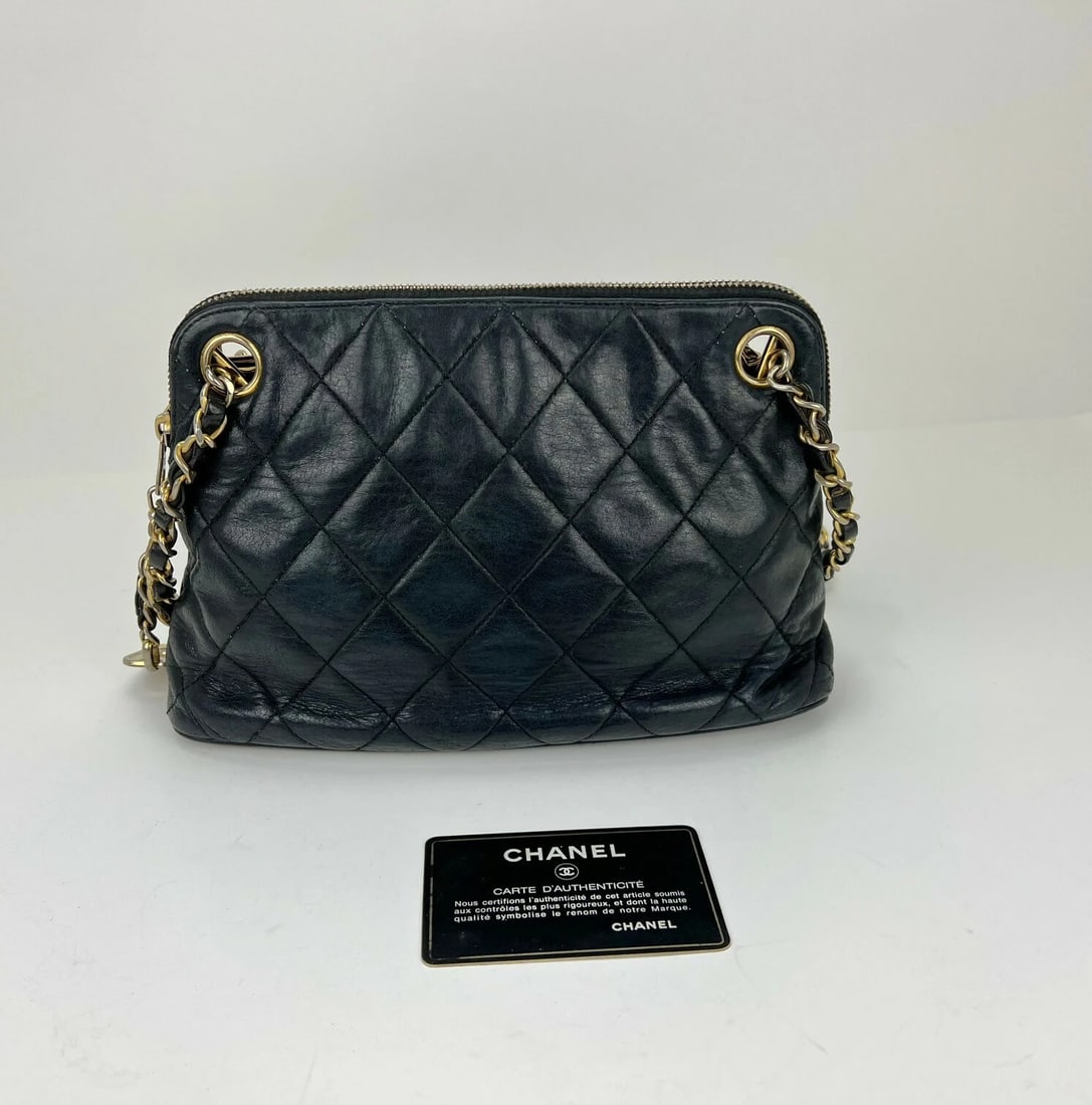 CHANEL Quilted Lambskin Leather Vintage 24K Black Mini Shoulder Bag - 7