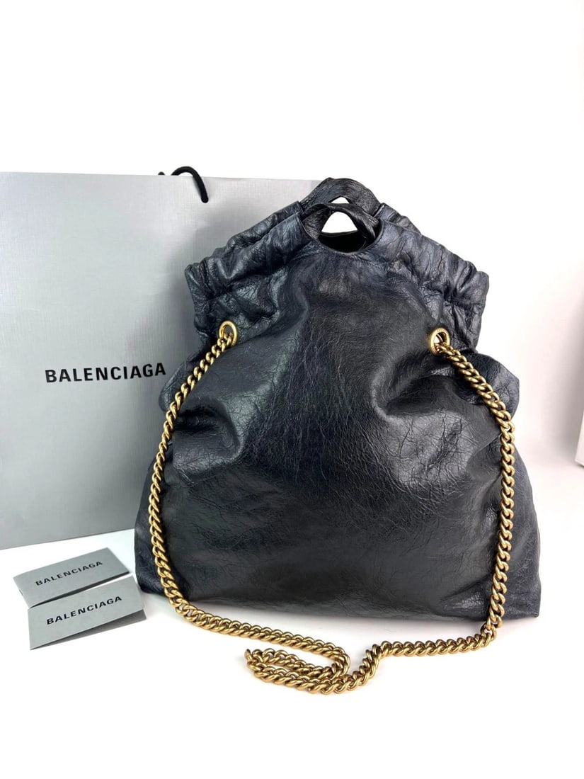 Balenciaga Leather Crush Medium Black Paris Charms Tote Bag - 2