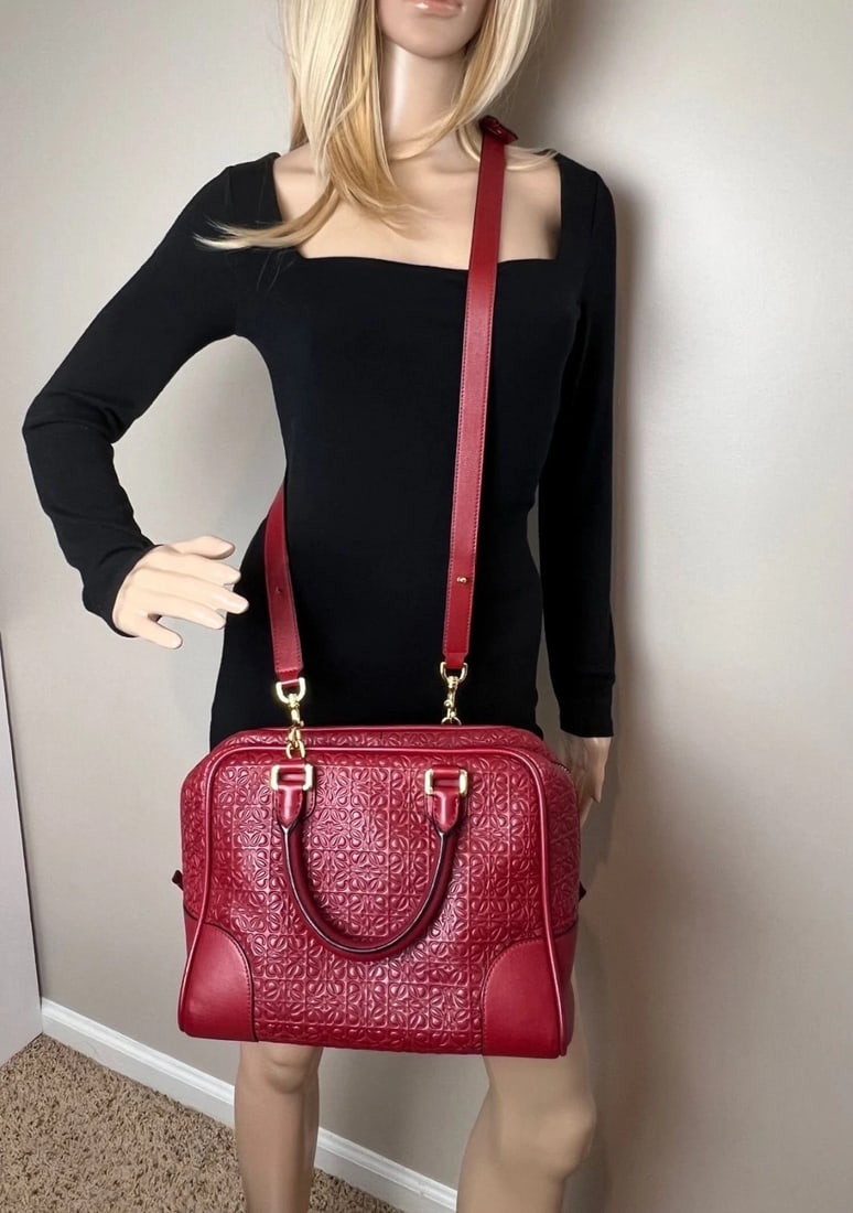 Loewe Amazona Anagram 2 Way Red Leather Shoulder Bag - 17