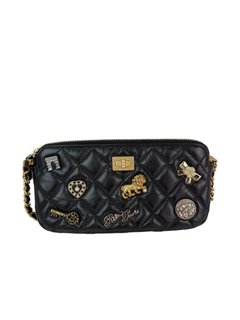 Chanel Lucky Charms 2.55 Black Double Zip WOC Wallet Clutch Bag: Title: Chanel Lucky Charms 2.55 Black Double Zip WOC Wallet Clutch Bag Description: Pre-Owned 100% Authentic Chanel Lucky Charms 2.55 Black Double Zip WOC Wallet Clutch Bag RATING: B+...Very Good,