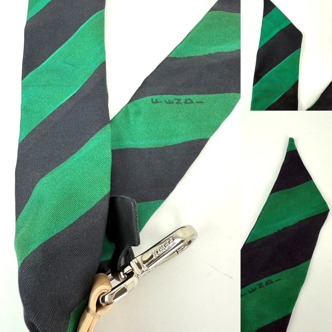 Fendi Silk Calfskin Bag You Strap Green and Black - 4