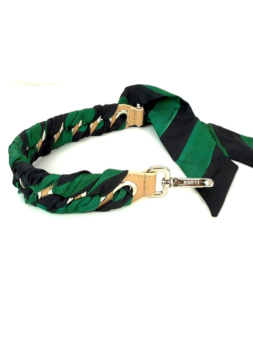 Fendi Silk Calfskin Bag You Strap Green and Black - 9