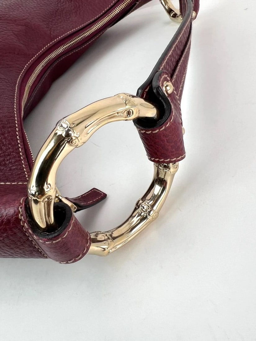 Gucci Half Moon Burgundy Leather Bamboo Ring Hobo Bag - 12
