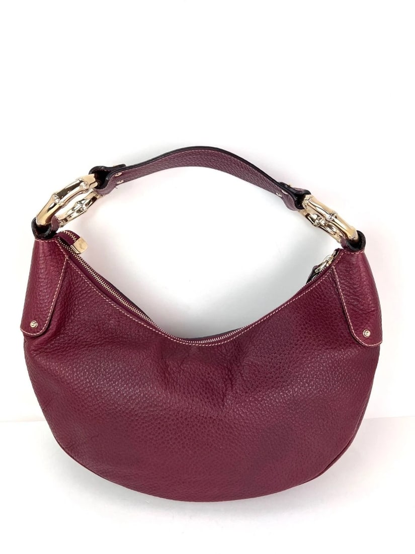 Gucci Half Moon Burgundy Leather Bamboo Ring Hobo Bag - 2