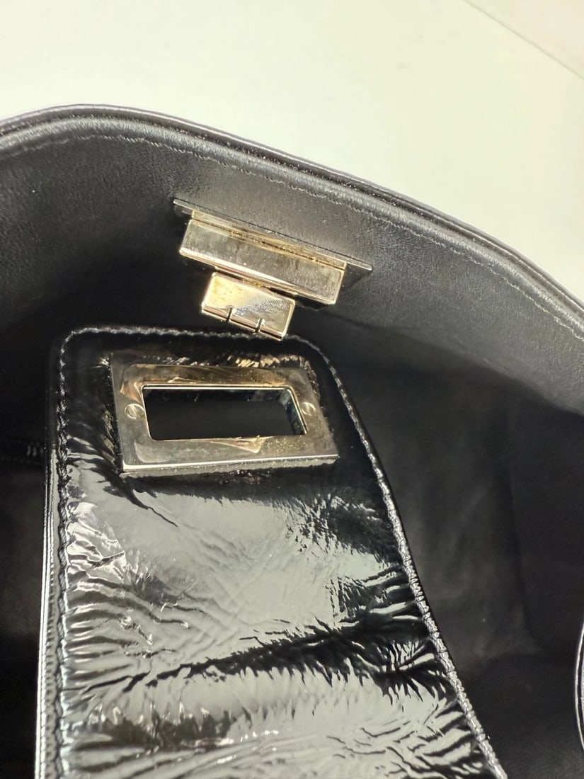 Chanel Patent Mademoiselle lock Convertible Wrist Clutch Black Bag - 11