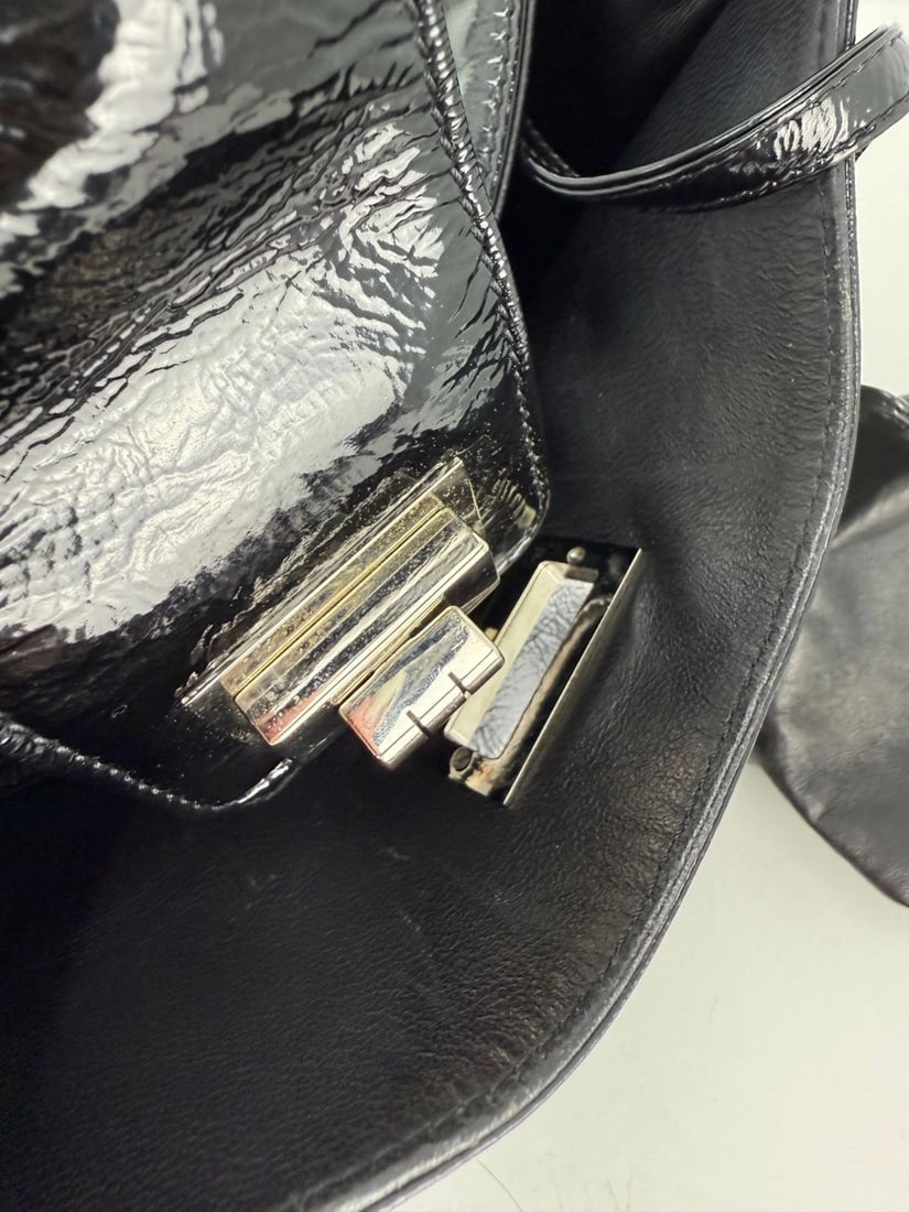 Chanel Patent Mademoiselle lock Convertible Wrist Clutch Black Bag - 18
