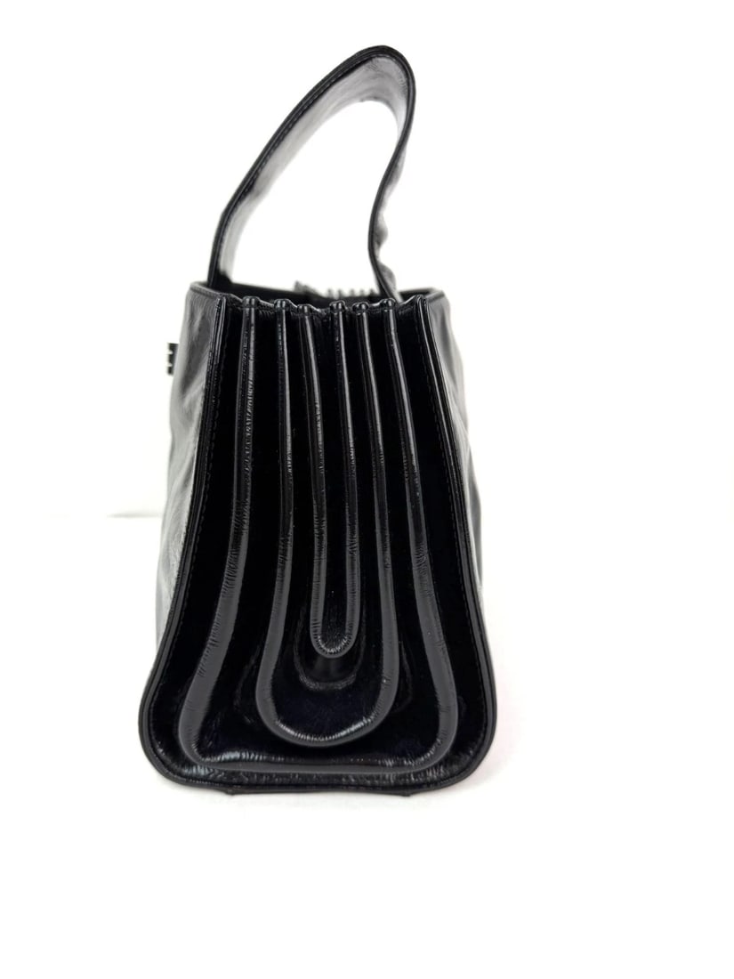 Chanel Patent Mademoiselle lock Convertible Wrist Clutch Black Bag - 6