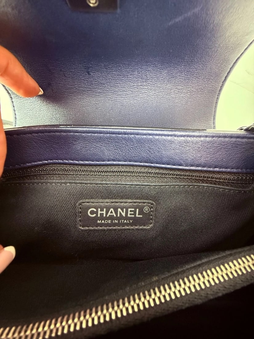 Chanel Medium Coco Shine Accordion Patent Leather Dark Navy Flap Bag - 10