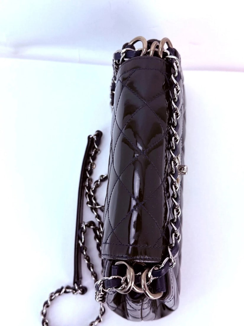 Chanel Medium Coco Shine Accordion Patent Leather Dark Navy Flap Bag - 12