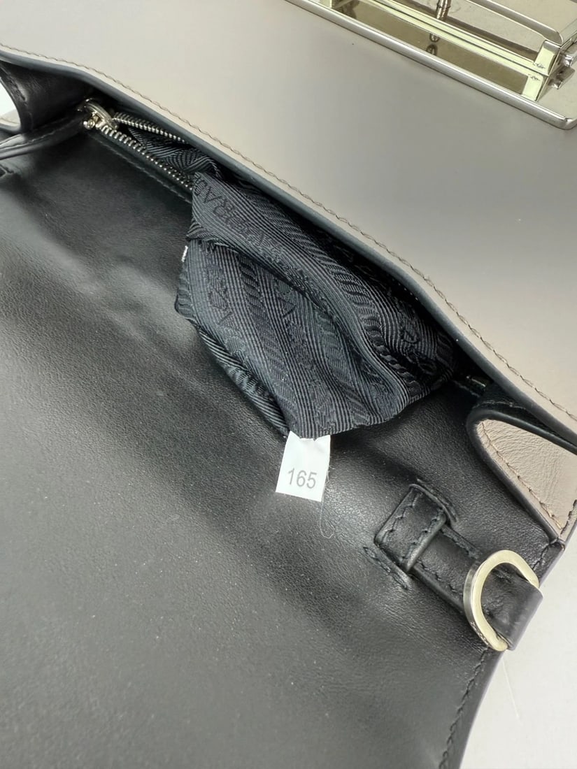 Prada Cahier Beige Gray Calfskin Leather Crossbody Clutch Bag - 6
