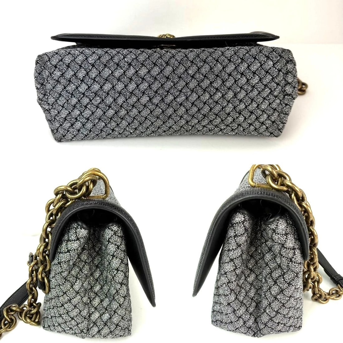 Bottega Veneta Metallic Wool Woven Patent Ayers Olimpia Knot Silver Bag - 5