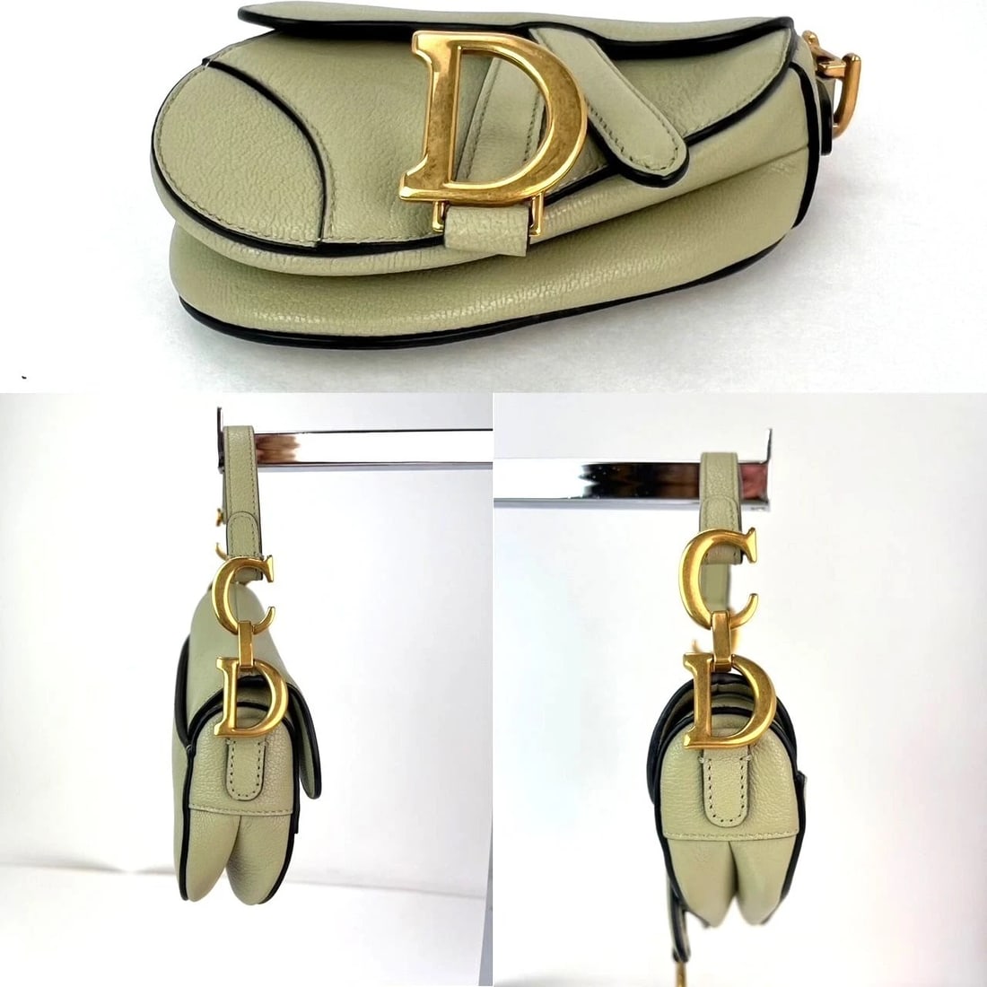 Christian Dior Goatskin Light Green Micro Saddle Bag with Strap - 14
