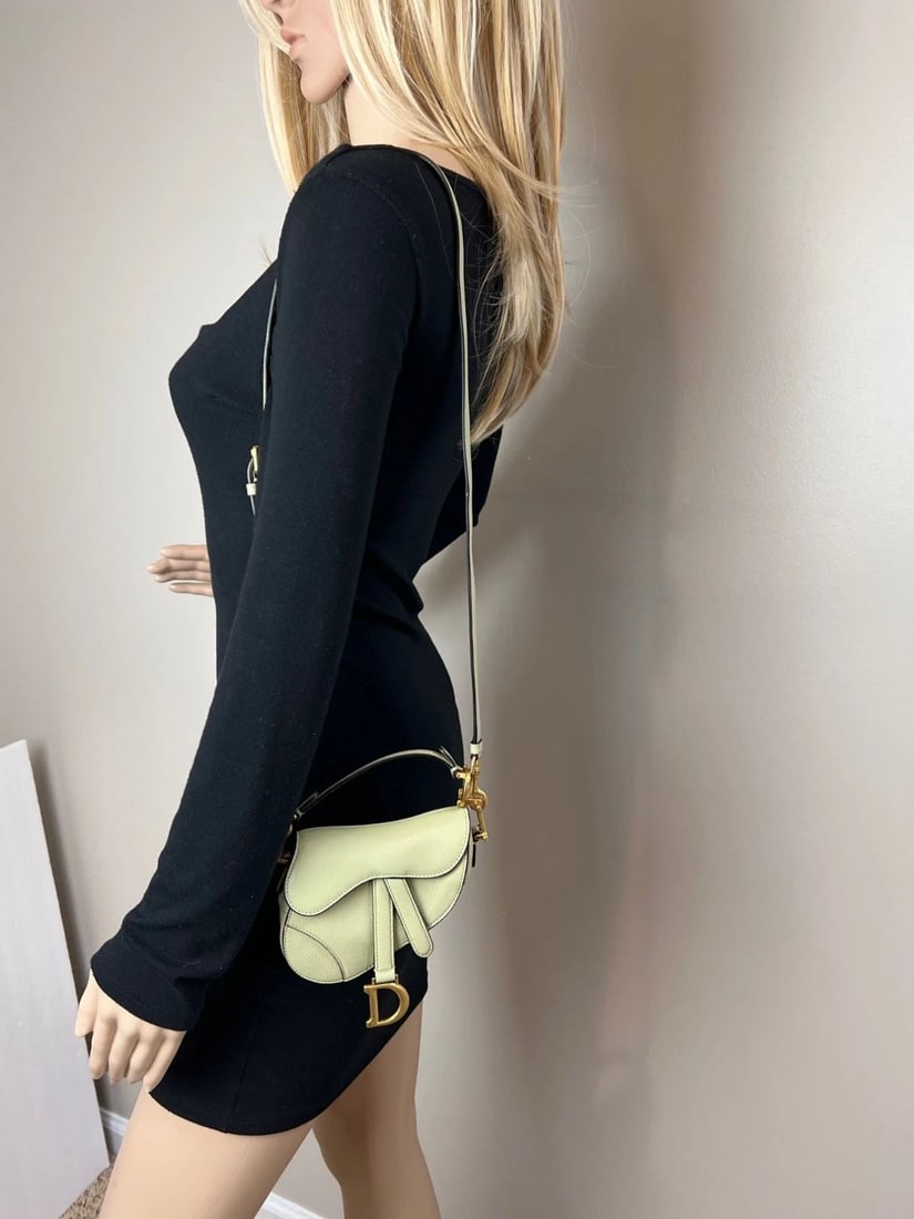 Christian Dior Goatskin Light Green Micro Saddle Bag with Strap - 7