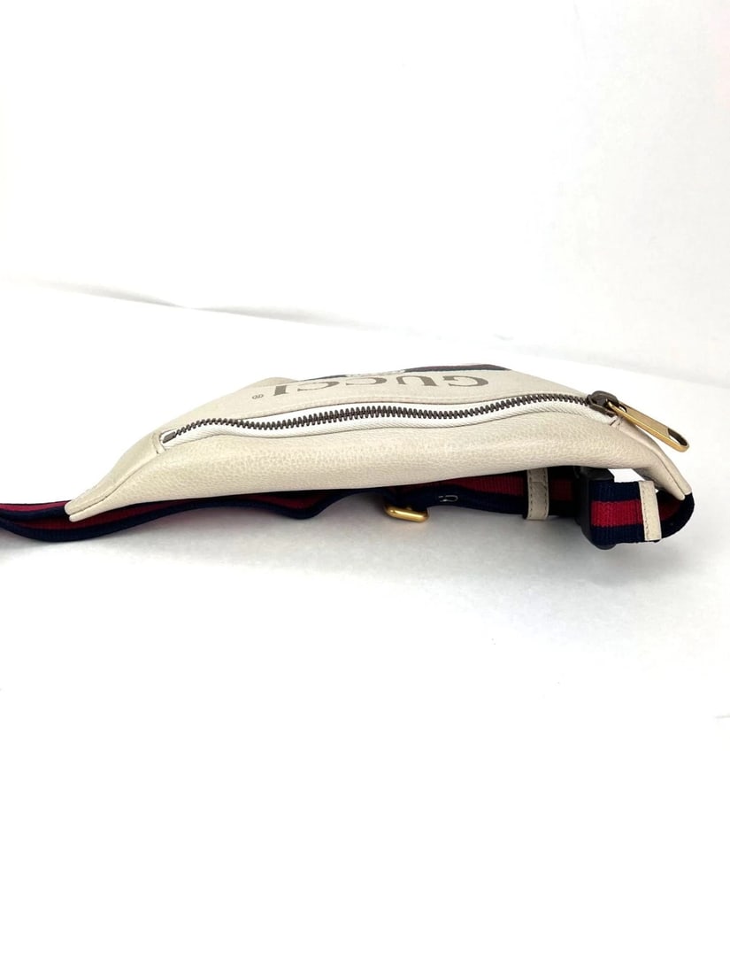 Gucci Logo White Leather Web Belt Sling Bag - 10