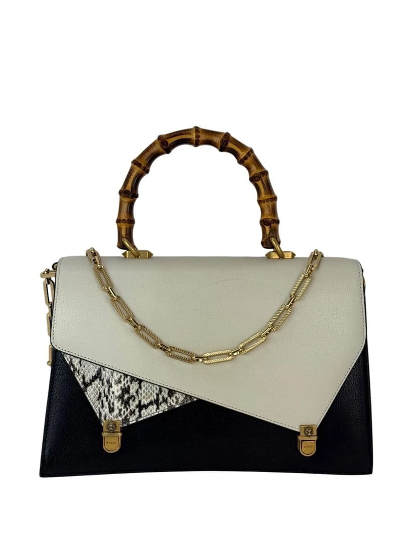 Gucci Calfskin Snakeskin Studded Medium Ottilia Top Handle ShoulderBag: Title: Gucci Calfskin Snakeskin Studded Medium Ottilia Top Handle ShoulderBag Description: Pre-Owned 100% Authentic Gucci Calfskin Snakeskin Studded Medium Ottilia Top Handle Shoulder Bag RATING: B...