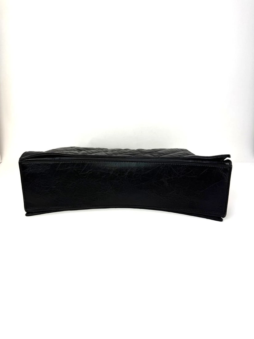 Balenciaga Large Crush Leather Matte Black Quilted Shoulder Bag - 5