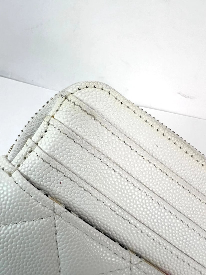 Chanel Caviar Quilted CC Zip Card Holder White Wallet - 12
