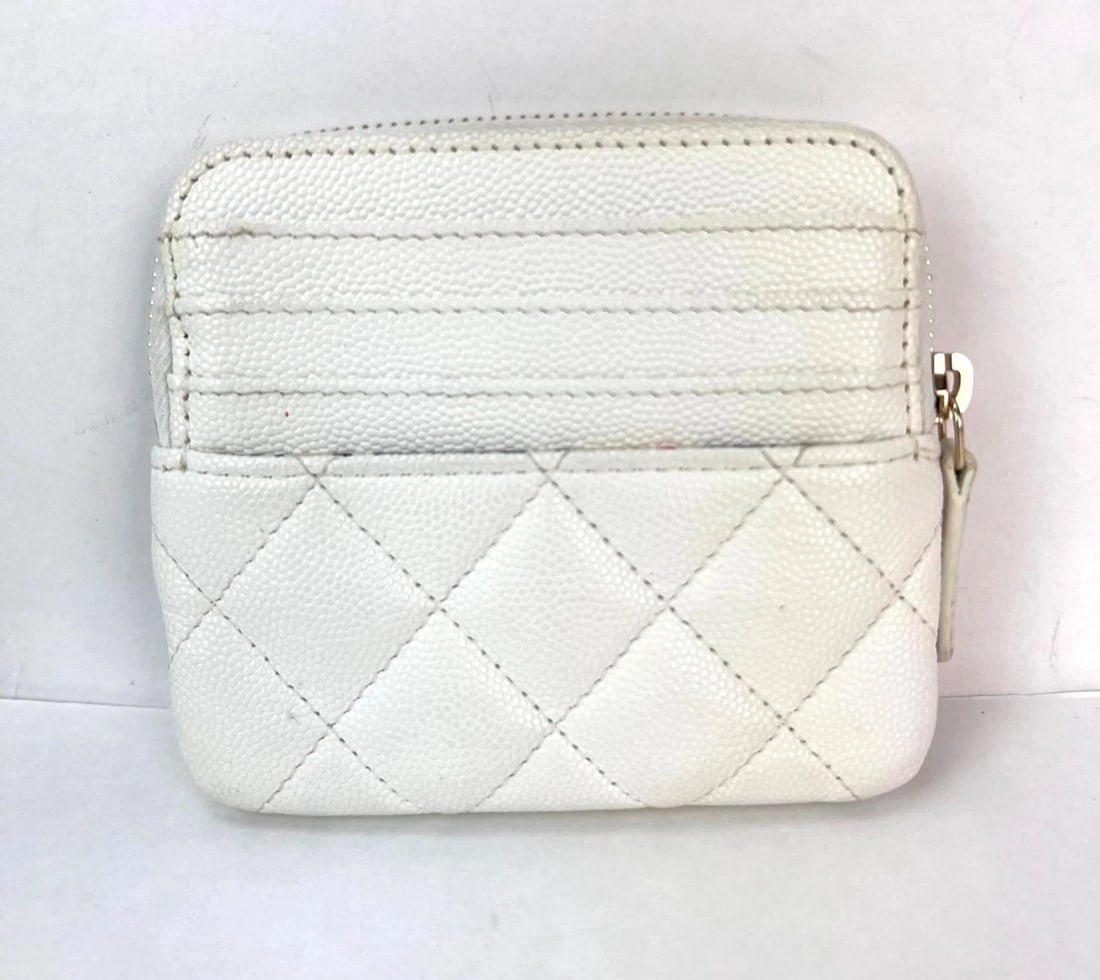 Chanel Caviar Quilted CC Zip Card Holder White Wallet - 2