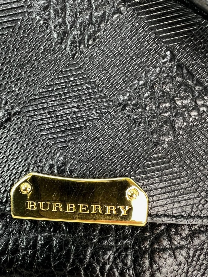 Burberry Signature Grain Leather Check Embossed Langley Black Crossbody - 13