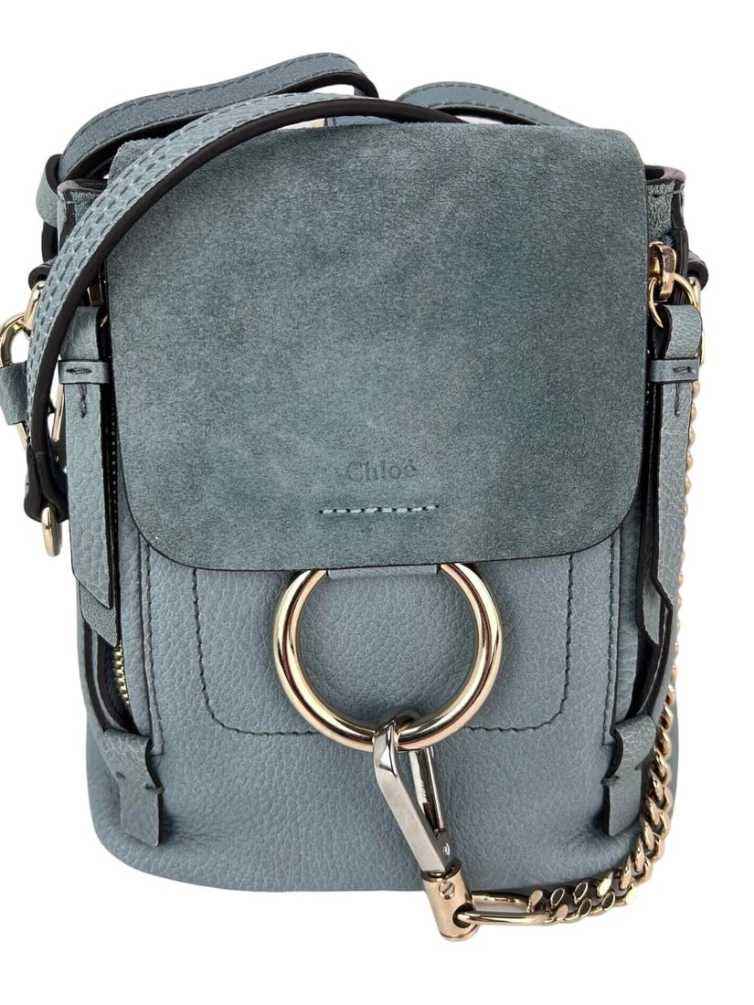 Chloe Blue Faye Mini Suede and Leather Backpack Bag: Title: Chloe Blue Faye Mini Suede and Leather Backpack Bag Description: Pre-Owned 100% Authentic Chloe Blue Faye Mini Suede and Leather Backpack Bag RATING: B...Very Good, well maintained, shows minor
