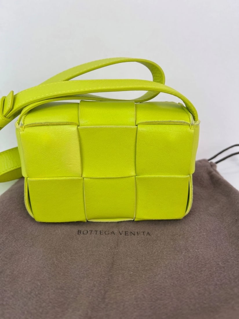BOTTEGA VENETA Intrecciato Mini Cassette Lime Green Lambskin CrossbodyBag - 2