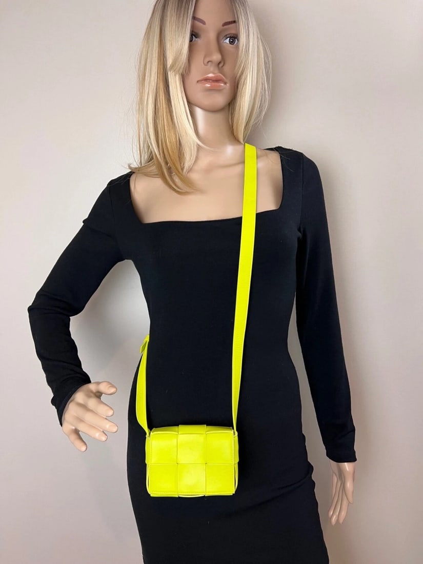 BOTTEGA VENETA Intrecciato Mini Cassette Lime Green Lambskin CrossbodyBag - 7