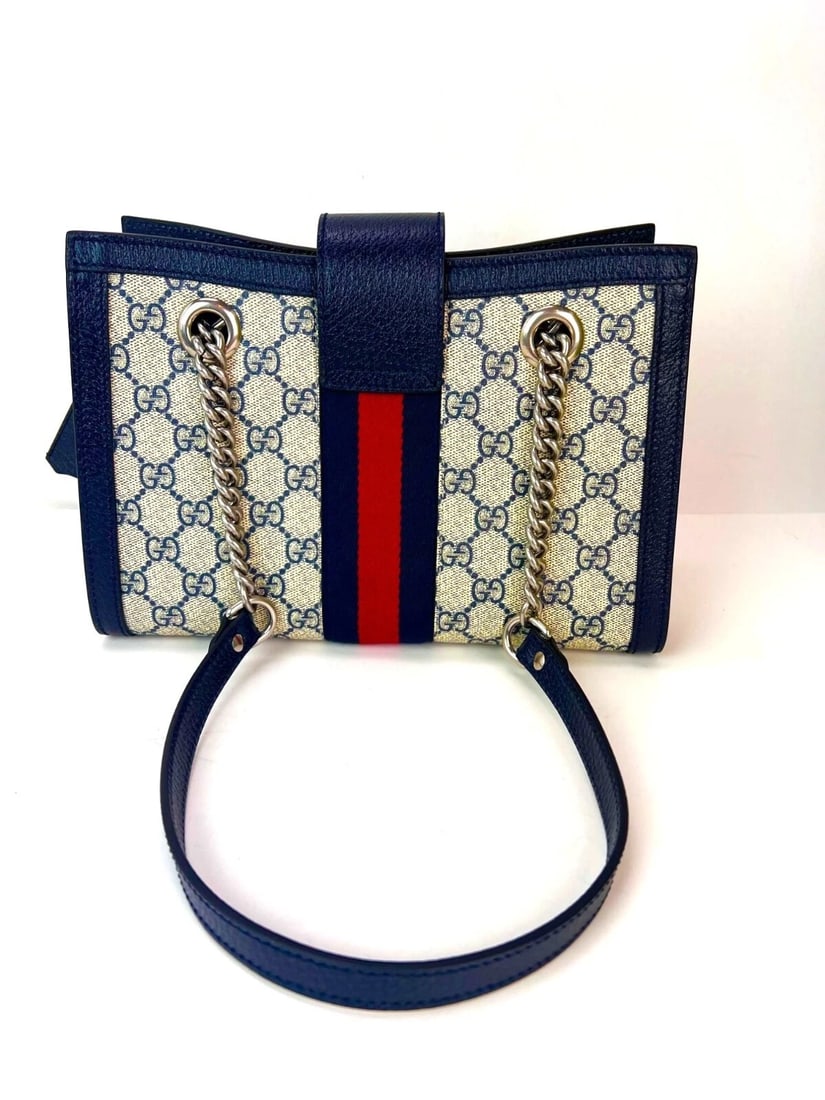 Gucci GG Supreme Dollar Calfskin Web Small Padlock Navy Tote - 2