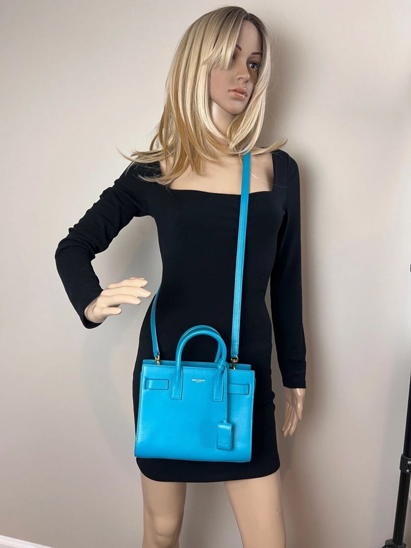 Saint Laurent Sac De Jour Blue Leather Crossbody Hand Bag - 7