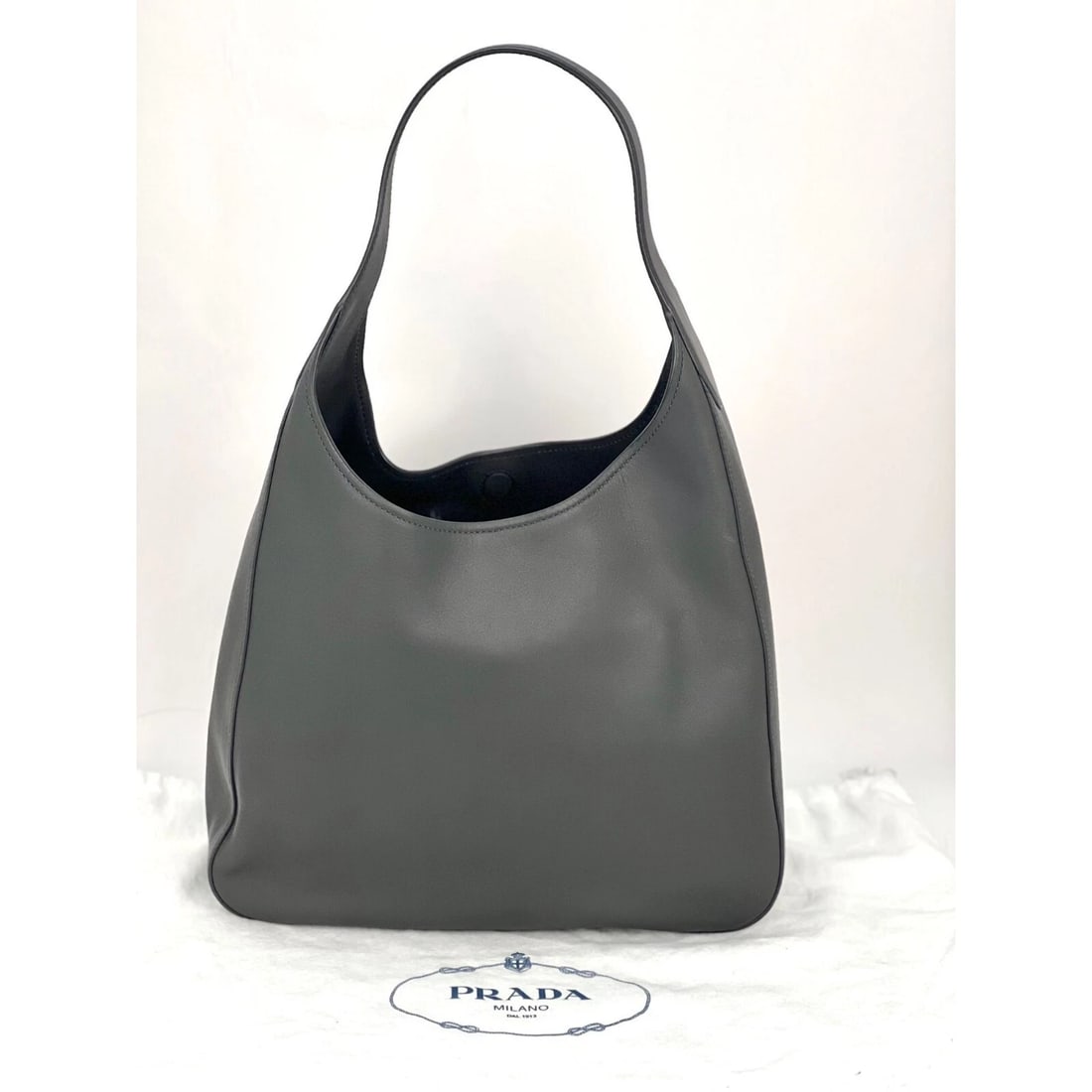 Prada Vitello Daino Grey Smooth Leather Hobo Bag - 2
