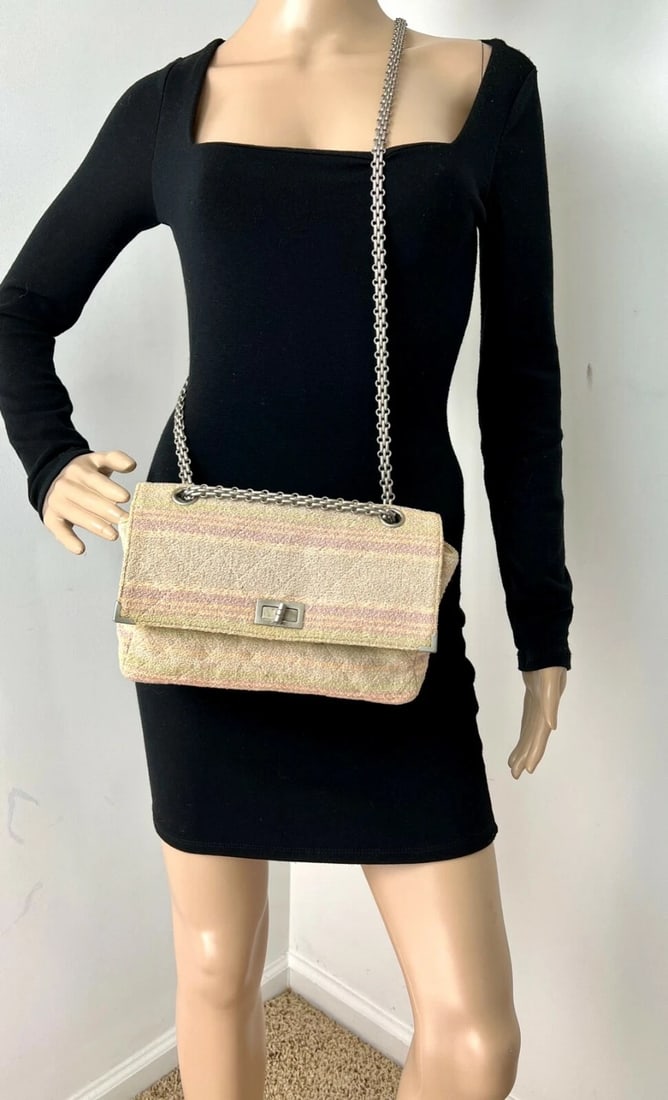 Chanel 2.55 Reissue 225 Single Flap Pink Multicolor Cotton Tweed Bag - 5