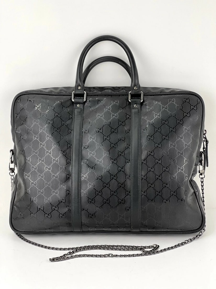 Gucci GG Imprime Coated Canvas Black Monogram Briefcase Attache Bag - 2