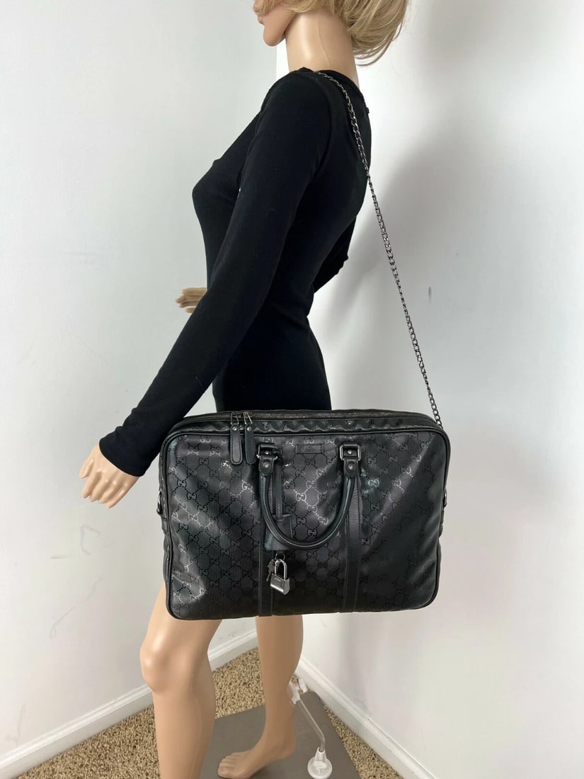 Gucci GG Imprime Coated Canvas Black Monogram Briefcase Attache Bag - 3