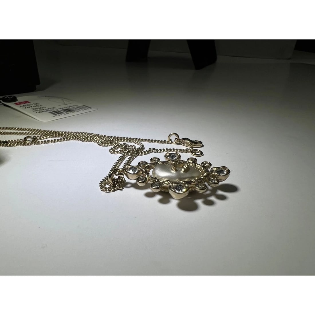 Chanel Crystal CC Necklace Gold Pearly Fashion Jewelry - 7