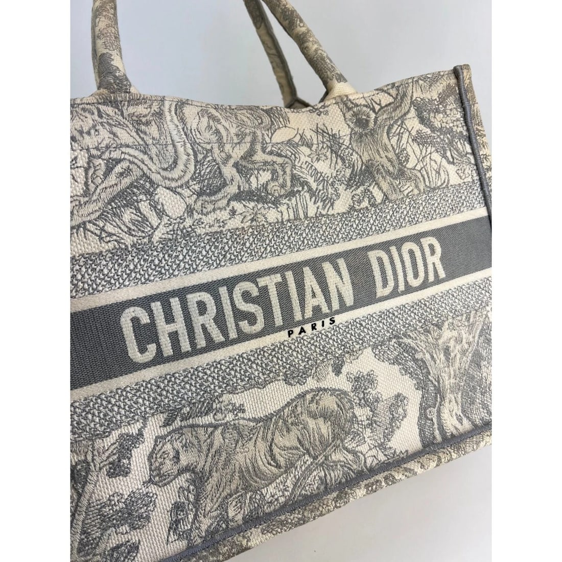 CHRISTIAN DIOR Canvas Embroidered Medium Dioriviera Grey Book Tote - 2