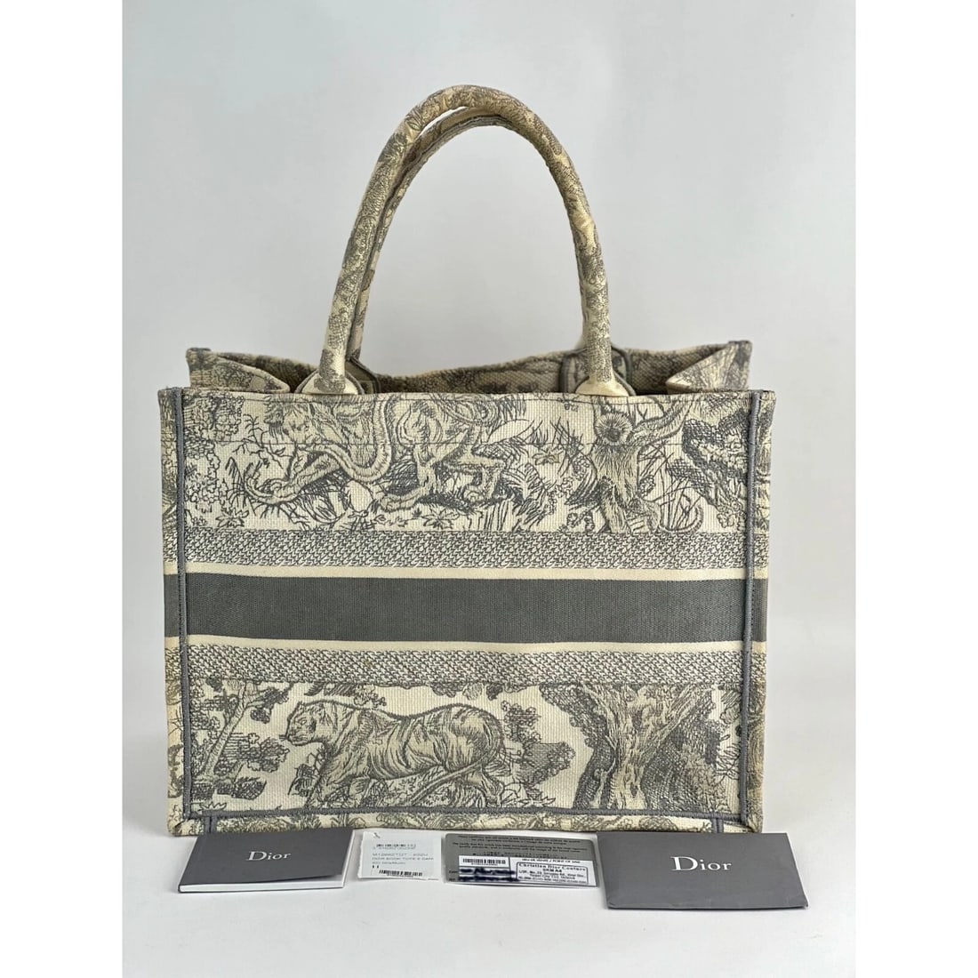 CHRISTIAN DIOR Canvas Embroidered Medium Dioriviera Grey Book Tote - 3
