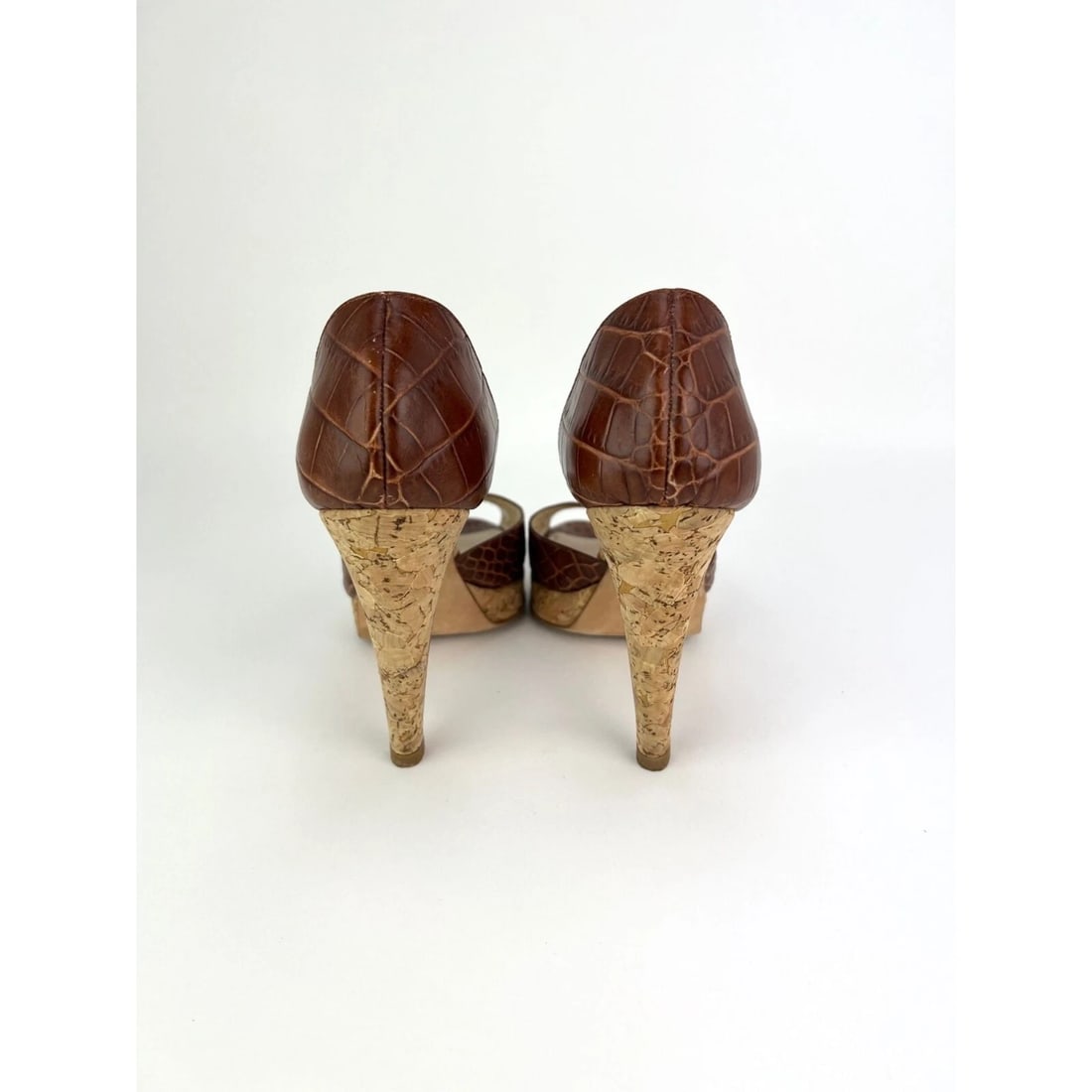Oscar de la Renta Peep Toe Crocodile Cork Heel Shoe - 2