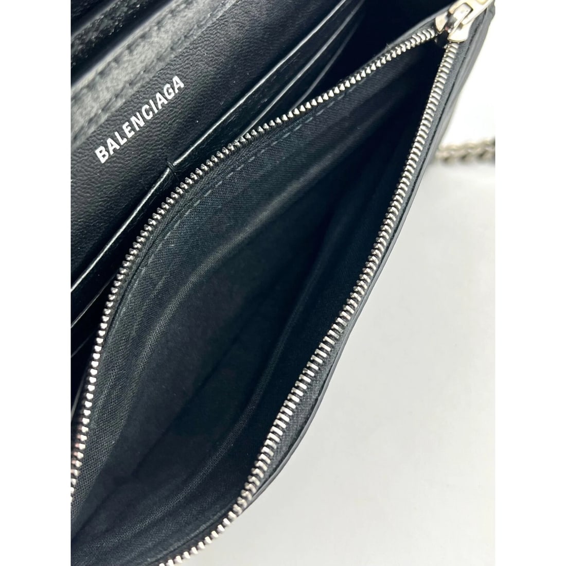 BALENCIAGA Hourglass Wallet On Chain Black Glitter Clutch Shoulder Bag - 8