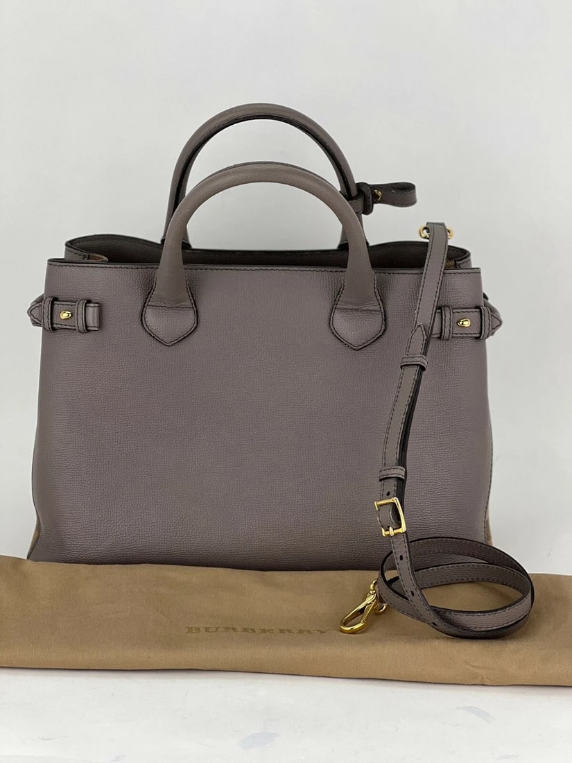 Burberry Banner House Check Leather Canvas Medium Hand Shoulder Bag - 2