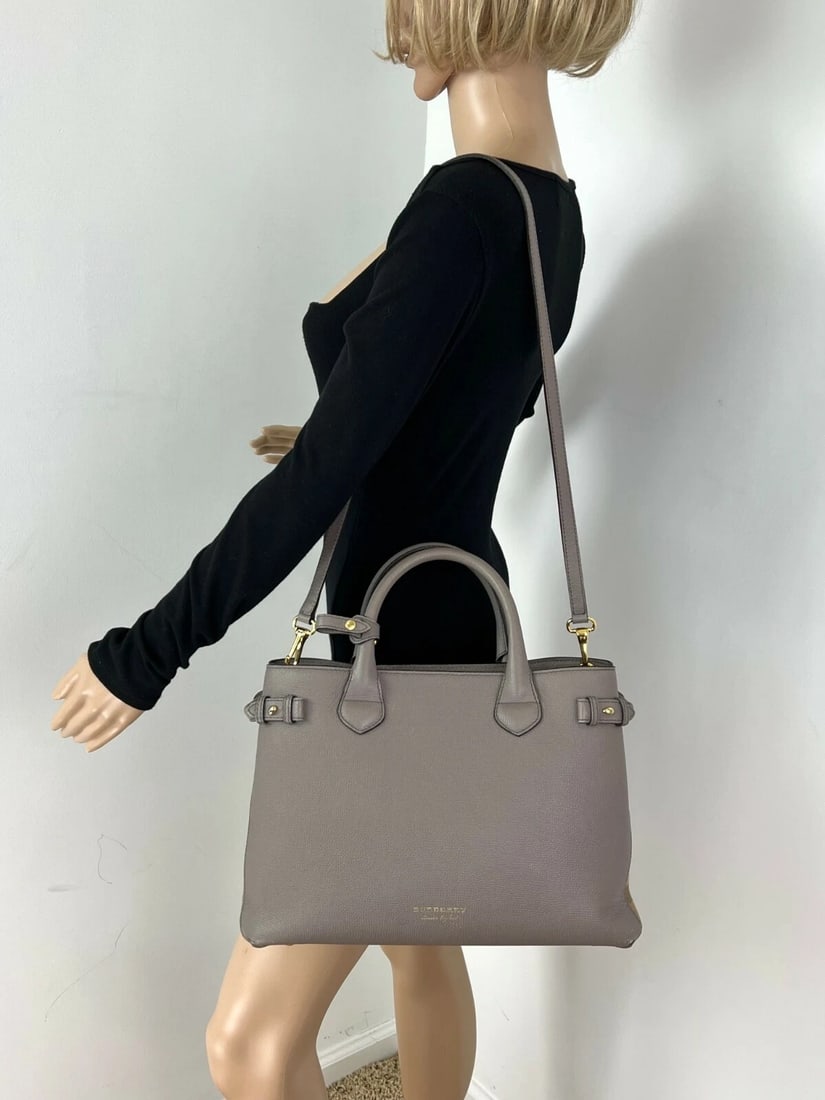 Burberry Banner House Check Leather Canvas Medium Hand Shoulder Bag - 3