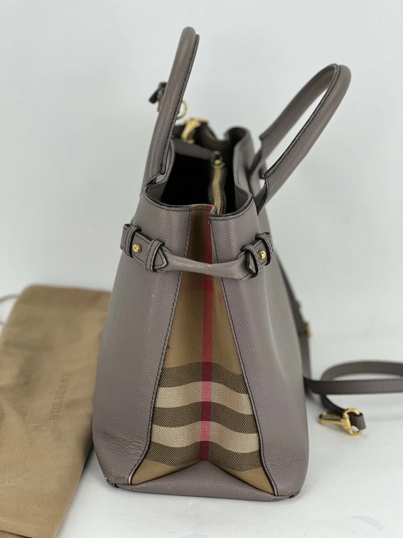 Burberry Banner House Check Leather Canvas Medium Hand Shoulder Bag - 7