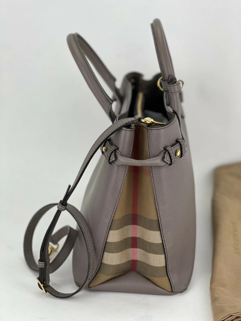 Burberry Banner House Check Leather Canvas Medium Hand Shoulder Bag - 8