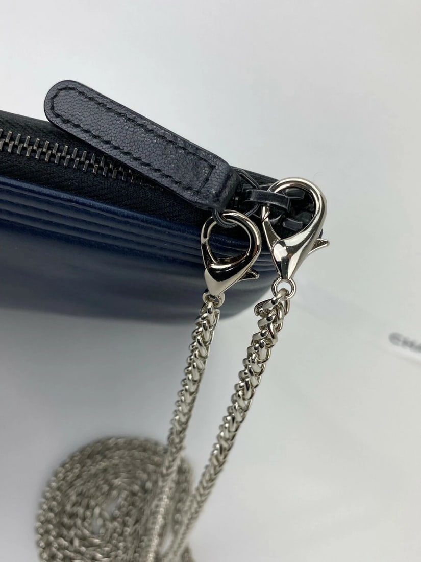 Chanel Bag Quilted Lambskin Leather Blue Large Boy Zip Pouch - 9
