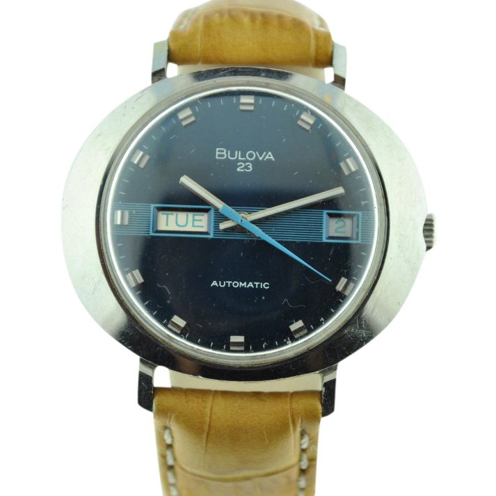 Bulova Automatic Date Two Tone Blue Dial Watch, 1970's (1 of 9)