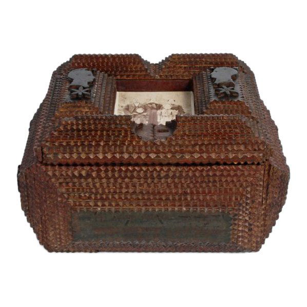 Tramp Art Box with Carved Heads (1 of 5)