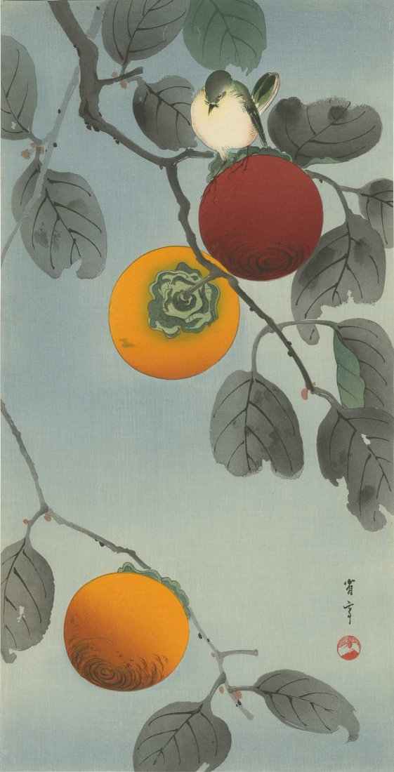 Watanabe Seitei - Bird in a Persimmon Tree (1 of 2)