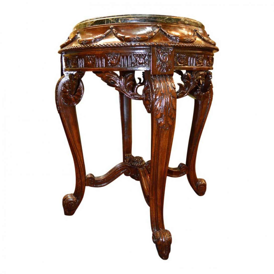 Carved Wood Table With Green Marble Top (1 of 4)