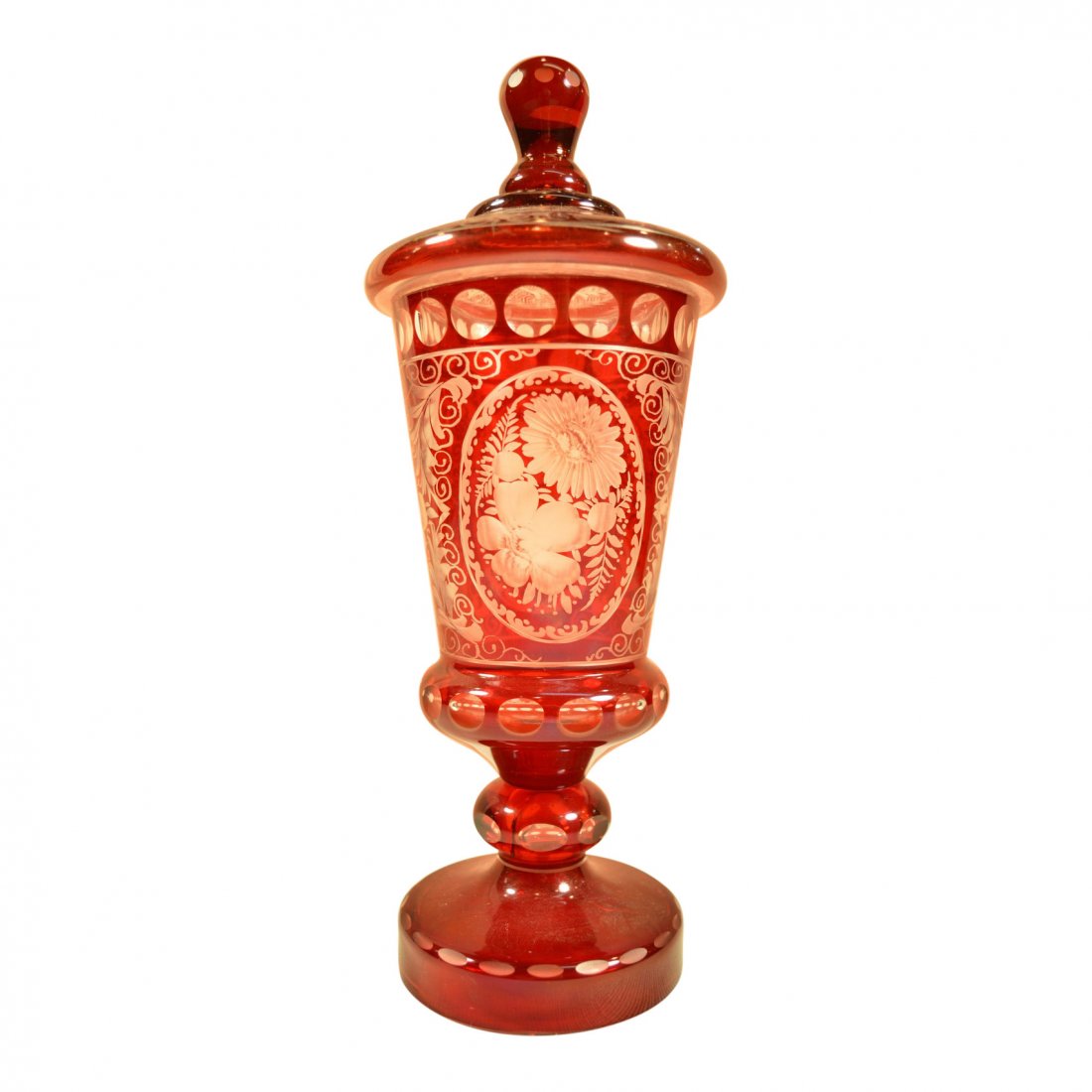 Bohemian Red Lidded Vase With White Flowers (1 of 4)