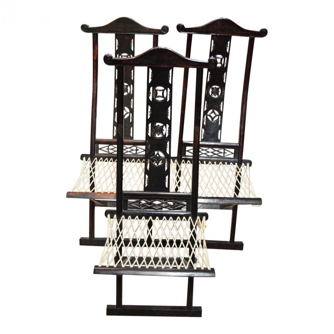 Three Oriental Low Folding Chairs With Rope Seats (1 of 4)