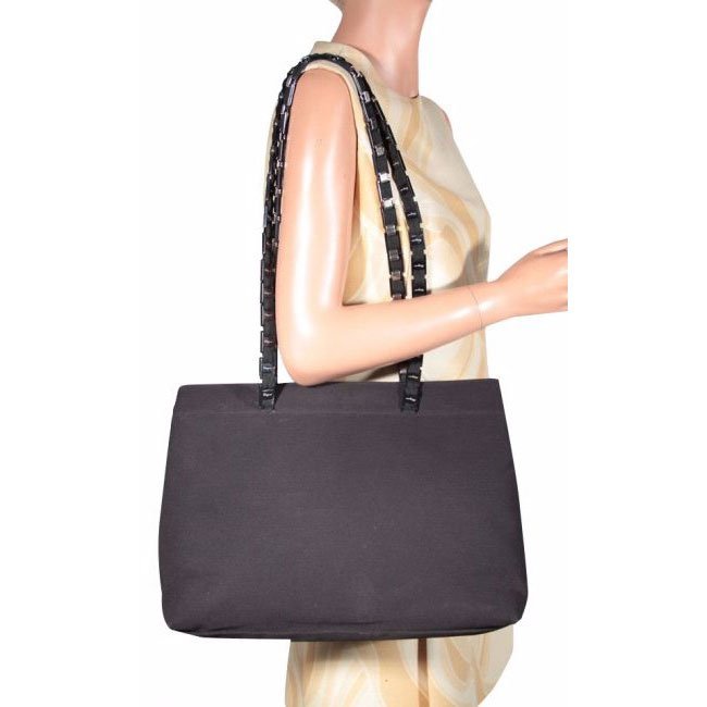 Salvatore Ferragamo Black Canvas Shoulder Tote Bag (1 of 10)