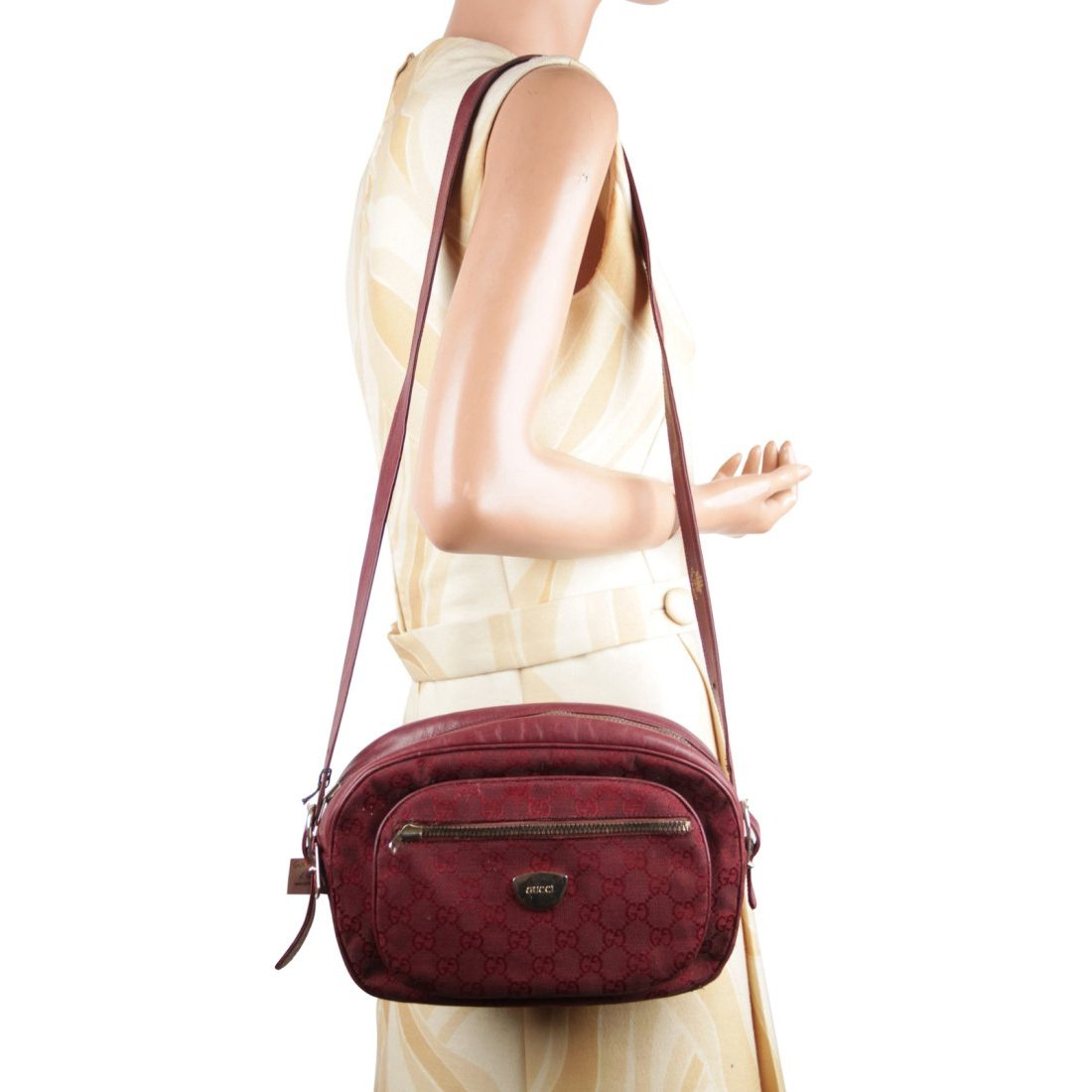 Gucci Italian Burgundy GG Monogram Canvas Shoulder Bag (1 of 10)